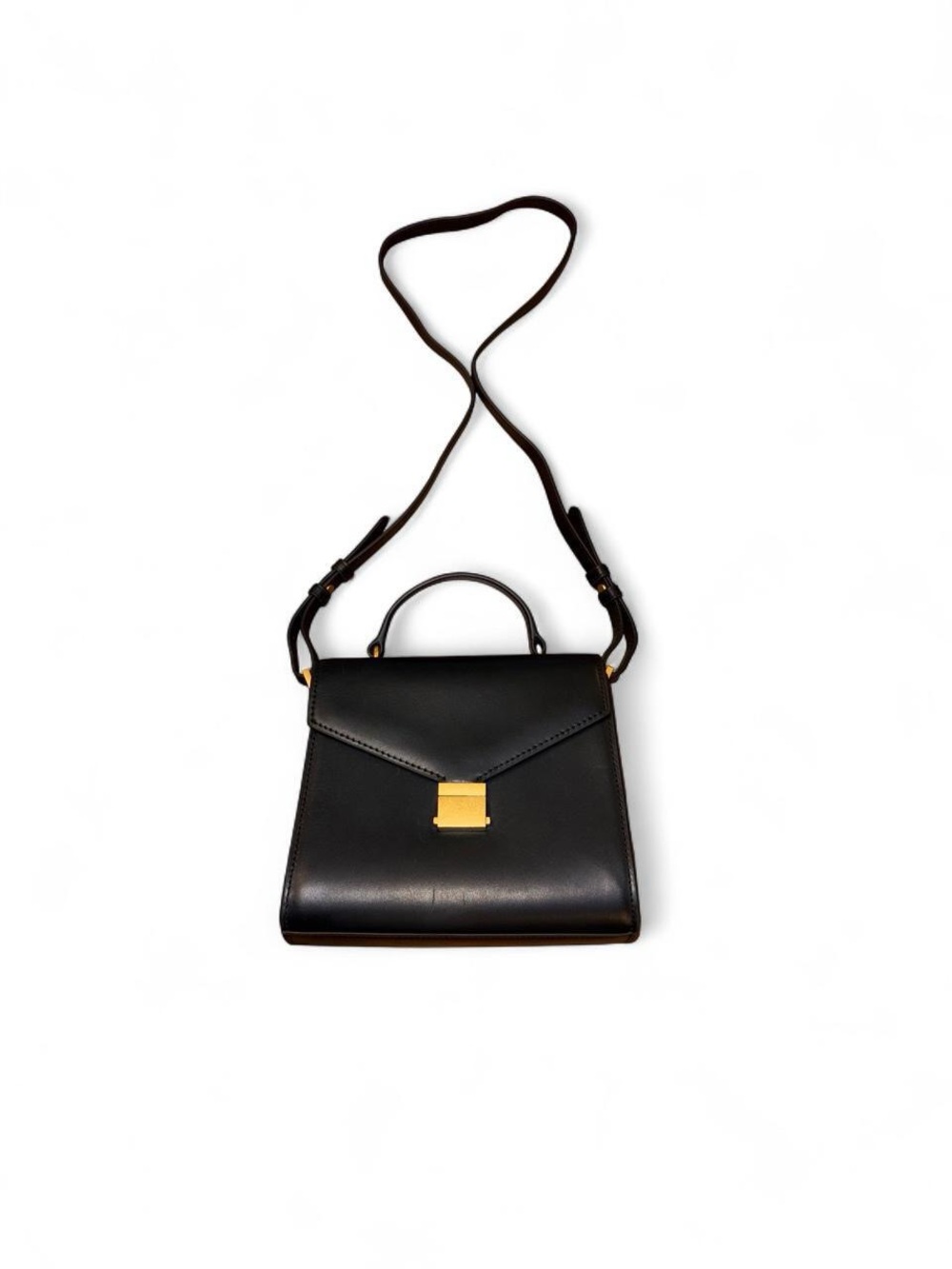 Quince Classic Black Italian Leather Top Handle Back with Gold Hardware - Picture 6 of 6